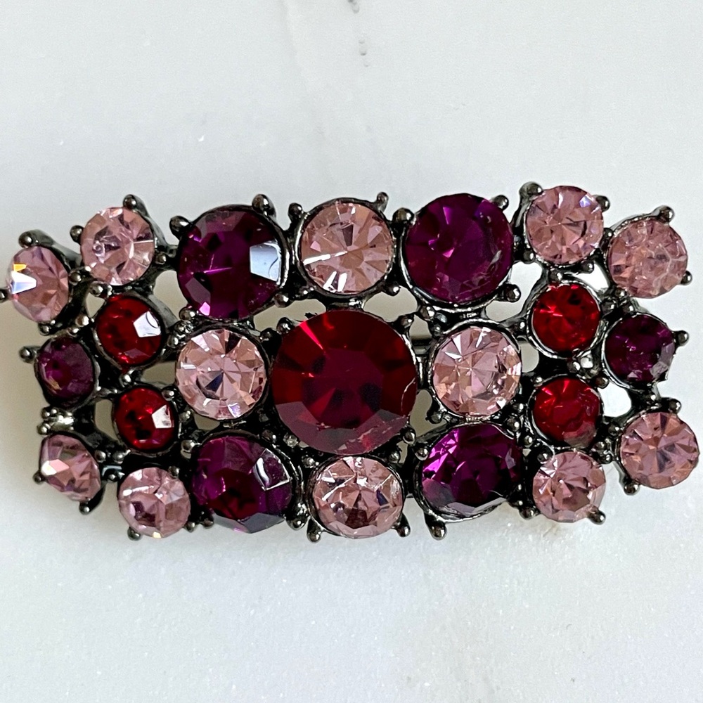 Pink purple & Red Crystal Cluster Brooch - Women's vintage Jewelry